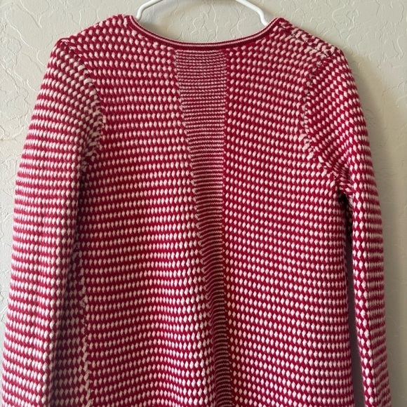 Talbots Woman Red White 100% Merino Wool Long Sleeve Cardigan Open Front Sweater - Picture 6 of 9